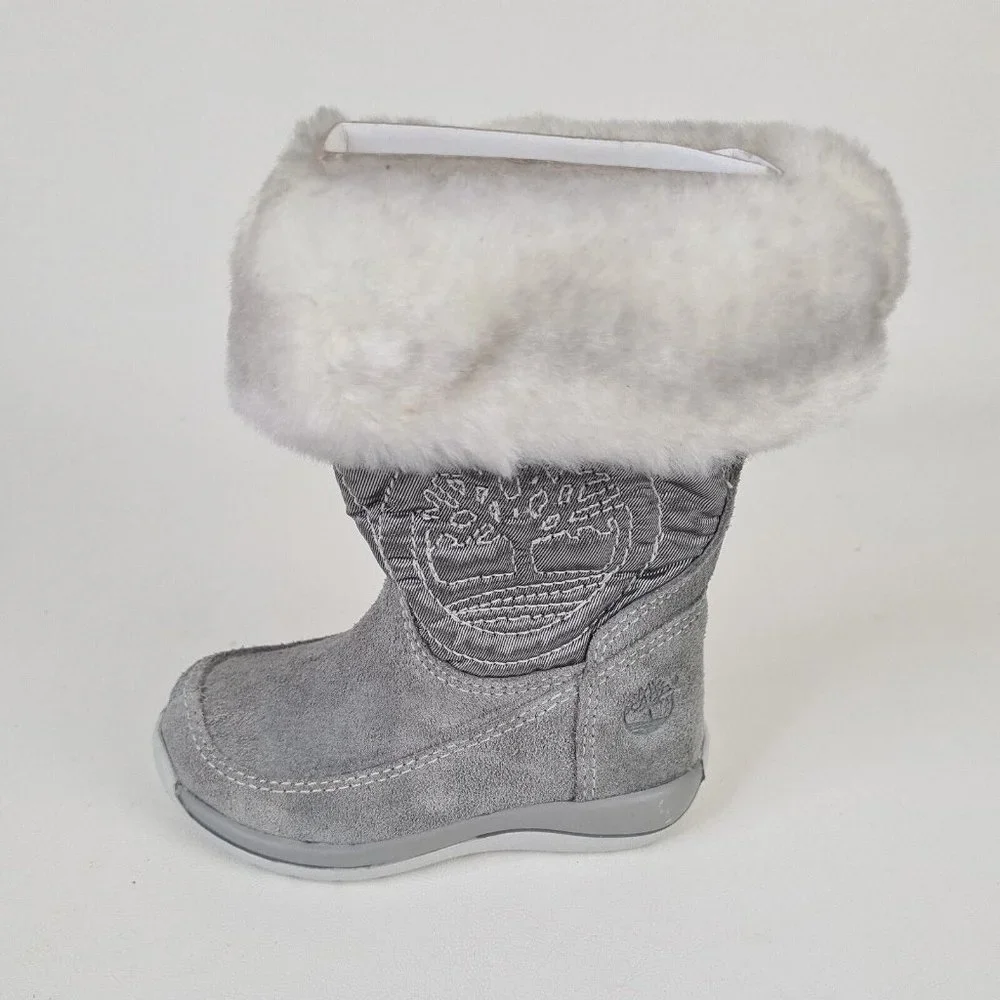 Timberland TODDLERS Boots Winter Holly Berry Tall Fur Leather Grey - Picture 2 of 12